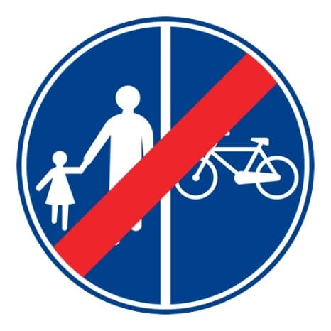 Yayalar ve bisikletliler için ayrı ayrı kullanılabilen yolun sonu — Trafik Tanzim İşaretleri